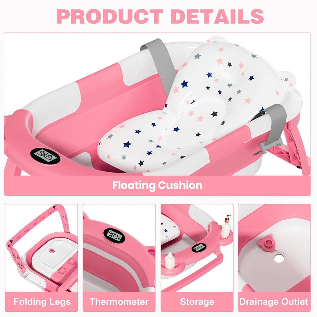 Bañera Plegable con Termómetro y Cojín Flotante